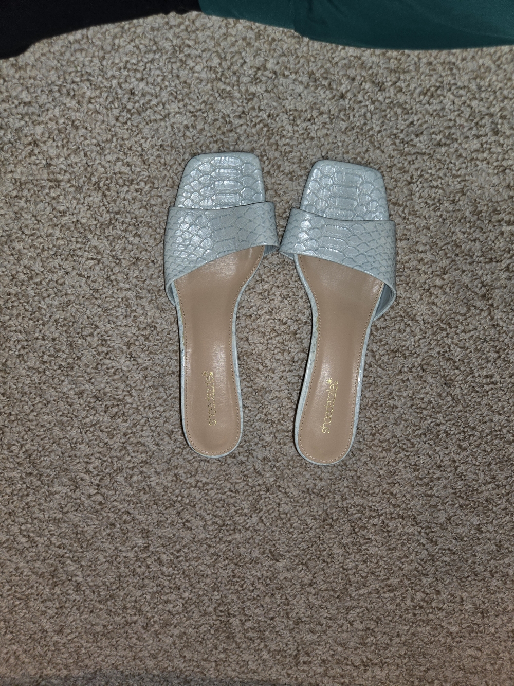 Shoedazzle Pastel Green Croc-Embossed Slide Mules - Women